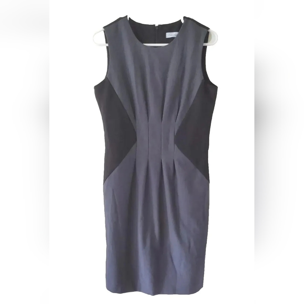 Calvin Klein Women's Block Black Gray Sheath Dress Office Classic Size 8 Medium